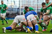 11 February 2024; James Lowe of Ireland hidden dives over to score his side's fifth try during the Guinness Six Nations Rugby Championship match between Ireland and Italy at the Aviva Stadium in Dublin. Photo by Brendan Moran/Sportsfile