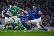11 February 2024; Jack Conan of Ireland breaks away from Federico Ruzza of Italy during the Guinness Six Nations Rugby Championship match between Ireland and Italy at the Aviva Stadium in Dublin. Photo by Brendan Moran/Sportsfile