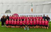 11 February 2024; University of Galway players with the cup after their side's victory in the Electric Ireland Purcell Cup final match between University of Galway and SETU Carlow at University of Galway Connacht GAA AirDome in Bekan, Mayo. Photo by Sam Barnes/Sportsfile