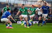 11 February 2024; James Lowe of Ireland beats the tackle of Ross Vintcent of Italy during the Guinness Six Nations Rugby Championship match between Ireland and Italy at the Aviva Stadium in Dublin. Photo by Brendan Moran/Sportsfile