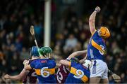 11 February 2024; Tipperary full-back Barry Hogan jumps highest to win possssion during the Allianz Hurling League Division 1 Group B match between Tipperary and Galway at FBD Semple Stadium in Thurles, Tipperary. Photo by Ray McManus/Sportsfile