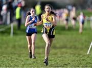 11 February 2024; Eliza Mc Loughlin of Oughaval AC, Laois, competes in the Girls U15 2500m during the 123.ie National Intermediate, Masters & Juvenile B Cross Country Championships at DKiT Campus in Dundalk, Louth. Photo by Stephen Marken/Sportsfile