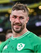 11 February 2024; Caelan Doris of Ireland after the Guinness Six Nations Rugby Championship match between Ireland and Italy at the Aviva Stadium in Dublin. Photo by Ben McShane/Sportsfile