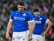 11 February 2024; Paolo Garbisi of Italy after the Guinness Six Nations Rugby Championship match between Ireland and Italy at the Aviva Stadium in Dublin. Photo by Piaras Ó Mídheach/Sportsfile