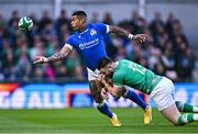 11 February 2024; Monty Ioane of Italy is tackled by Robbie Henshaw of Ireland during the Guinness Six Nations Rugby Championship match between Ireland and Italy at the Aviva Stadium in Dublin. Photo by Piaras Ó Mídheach/Sportsfile