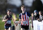 11 February 2024; Joey Hegarty of Trim AC, Meath, on his way to coming second in the Boys U17 3000m during the 123.ie National Intermediate, Masters & Juvenile B Cross Country Championships at DKiT Campus in Dundalk, Louth. Photo by Stephen Marken/Sportsfile