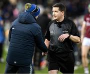 11 February 2024; Referee Coly Lyons shakes hands with Tipperary selector Michael Bevans after the Allianz Hurling League Division 1 Group B match between Tipperary and Galway at FBD Semple Stadium in Thurles, Tipperary. Photo by Ray McManus/Sportsfile
