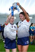 11 February 2024; University of Limerick joint captains Eimear Loughman, left, and Sinead O'Keeffe lift the Ashbourne cup after their side's victory in the Electric Ireland Ashbourne Cup final match between University of Limerick and Technological University Dublin at University of Galway Connacht GAA AirDome in Bekan, Mayo. Photo by Sam Barnes/Sportsfile