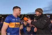 11 February 2024; Conor Bowe of Tipperary is interviewed by Cathal King of TG4 after the Allianz Hurling League Division 1 Group B match between Tipperary and Galway at FBD Semple Stadium in Thurles, Tipperary. Photo by Tom Beary/Sportsfile