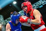 11 February 2024; Aoife O'Rourke of Ireland, left, in action against Baison Manikon of Thailand in their middleweight 75kg final bout during the 75th International Boxing Tournament Strandja in Sofia, Bulgaria. Photo by Liubomir Asenov /Sportsfile