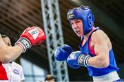 11 February 2024; Aoife O'Rourke of Ireland in action against Baison Manikon of Thailand in their middleweight 75kg final bout during the 75th International Boxing Tournament Strandja in Sofia, Bulgaria. Photo by Liubomir Asenov /Sportsfile