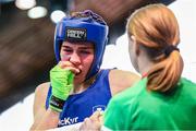 11 February 2024; Aoife O'Rourke of Ireland in action against Baison Manikon of Thailand in their middleweight 75kg final bout during the 75th International Boxing Tournament Strandja in Sofia, Bulgaria. Photo by Liubomir Asenov /Sportsfile