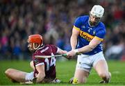 11 February 2024; Michael Breen of Tipperary in action against Conor Whelan of Galway during the Allianz Hurling League Division 1 Group B match between Tipperary and Galway at FBD Semple Stadium in Thurles, Tipperary. Photo by Ray McManus/Sportsfile