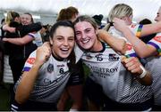 11 February 2024; University of Limerick players Ailbhe Larkin, left, and Casey Hennessy celebrate after their side's victory in the Electric Ireland Ashbourne Cup final match between University of Limerick and Technological University Dublin at University of Galway Connacht GAA AirDome in Bekan, Mayo. Photo by Sam Barnes/Sportsfile