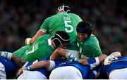 11 February 2024; Ireland players, Caelan Doris, 7, James Ryan, 5, and Ryan Baird, right, control a maul during the Guinness Six Nations Rugby Championship match between Ireland and Italy at the Aviva Stadium in Dublin. Photo by Brendan Moran/Sportsfile
