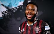 11 February 2024; James Akintunde poses for a portrait during a Bohemians FC squad portraits session at DCU Sports Complex in Dublin. Photo by Stephen McCarthy/Sportsfile