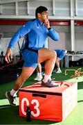 12 February 2024; Michael Ala'alatoa during a gym session on the Leinster Rugby 12 County Tour at Mullingar RFC in Westmeath. Photo by Harry Murphy/Sportsfile