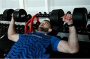 12 February 2024; Jason Jenkins during a gym session on the Leinster Rugby 12 County Tour at Mullingar RFC in Westmeath. Photo by Harry Murphy/Sportsfile