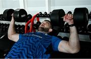 12 February 2024; Jason Jenkins during a gym session on the Leinster Rugby 12 County Tour at Mullingar RFC in Westmeath. Photo by Harry Murphy/Sportsfile