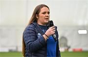11 February 2024; CCAO Chairperson Shauna Fitzgerald speaking after the Electric Ireland Fr Meaghair Cup final match between Queens University Belfast and Ulster University Jordanstown at University of Galway Connacht GAA Centre of Excellence in Bekan, Mayo. Photo by Sam Barnes/Sportsfile