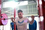 12 February 2024; Luke McGrath during a gym session on the Leinster Rugby 12 County Tour at Mullingar RFC in Westmeath. Photo by Harry Murphy/Sportsfile