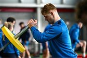 12 February 2024; Henry McErlean during a gym session on the Leinster Rugby 12 County Tour at Mullingar RFC in Westmeath. Photo by Harry Murphy/Sportsfile