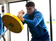 12 February 2024; Ben Brownlee during a gym session on the Leinster Rugby 12 County Tour at Mullingar RFC in Westmeath. Photo by Harry Murphy/Sportsfile