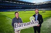 12 February 2024; In attandance at the GPA and Barnardos launch of their official charity partnership for 2024 in Croke Park, Dublin, are Barnardos Ireland Chief Executive Officer Suzanne Connolly and GPA Chief Executive Tom Parsons. Photo by Ramsey Cardy/Sportsfile