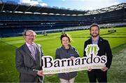 12 February 2024; In attandance at the GPA and Barnardos launch of their official charity partnership for 2024 in Croke Park, Dublin, are, from left, Chair of the GPA Board Brian MacCraith, Barnardos Ireland Chief Executive Officer Suzanne Connolly and GPA Chief Executive Tom Parsons. Photo by Ramsey Cardy/Sportsfile