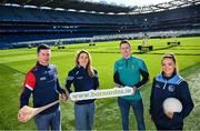12 February 2024; In attandance at the GPA and Barnardos launch of their official charity partnership for 2024 in Croke Park, Dublin, are from left, Cork hurler Seamus Harnedy, Dublin camogie player Aisling Maher, Mayo footballer Cillian O'Connor and Cavan ladies footballer Christina Charters. Photo by Ramsey Cardy/Sportsfile