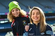 12 February 2024; In attandance at the GPA and Barnardos launch of their official charity partnership for 2024 in Croke Park, Dublin, is Dublin camogie player Aisling Maher with Nathalia Manning, age 8. Photo by Ramsey Cardy/Sportsfile