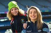 12 February 2024; In attandance at the GPA and Barnardos launch of their official charity partnership for 2024 in Croke Park, Dublin, is Dublin camogie player Aisling Maher with Nathalia Manning, age 8. Photo by Ramsey Cardy/Sportsfile