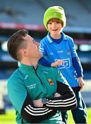 12 February 2024; In attandance at the GPA and Barnardos launch of their official charity partnership for 2024 in Croke Park, Dublin, is Mayo footballer Cillian O'Connor with Leon Foy Hebib, age 6. Photo by Ramsey Cardy/Sportsfile