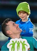 12 February 2024; In attandance at the GPA and Barnardos launch of their official charity partnership for 2024 in Croke Park, Dublin, is Mayo footballer Cillian O'Connor with Leon Foy Hebib, age 6. Photo by Ramsey Cardy/Sportsfile