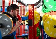 12 February 2024; James Culhane during a gym session on the Leinster Rugby 12 County Tour at Mullingar RFC in Westmeath. Photo by Harry Murphy/Sportsfile