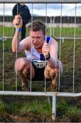 11 February 2024; David Hollywood of Tullamore Harriers AC, Offaly, recovers after the masters men's 7000m during the 123.ie National Intermediate, Masters & Juvenile B Cross Country Championships at DKiT Campus in Dundalk, Louth. Photo by Stephen Marken/Sportsfile