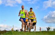 11 February 2024; Pierce Geoghegan of Liffey Valley AC, Dublin, left, leads a group in the masters men's 7000m during the 123.ie National Intermediate, Masters & Juvenile B Cross Country Championships at DKiT Campus in Dundalk, Louth. Photo by Stephen Marken/Sportsfile