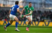 11 February 2024; Stuart McCloskey of Ireland in action against Tommaso Menoncello of Italy during the Guinness Six Nations Rugby Championship match between Ireland and Italy at the Aviva Stadium in Dublin. Photo by Brendan Moran/Sportsfile