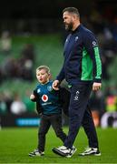 11 February 2024; Ireland head coach Andy Farrell with his grandson Tommy after the Guinness Six Nations Rugby Championship match between Ireland and Italy at the Aviva Stadium in Dublin. Photo by Brendan Moran/Sportsfile