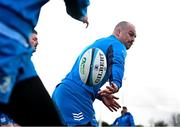 12 February 2024; Rhys Ruddock offloads during a training session on the Leinster Rugby 12 County Tour at Mullingar RFC in Westmeath. Photo by Harry Murphy/Sportsfile