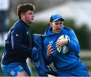 12 February 2024; Backs coach Andrew Goodman and Gus McCarthy during a training session on the Leinster Rugby 12 County Tour at Mullingar RFC in Westmeath. Photo by Harry Murphy/Sportsfile