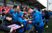 12 February 2024; Ciarán Frawley signs autographs after an open training session on the Leinster Rugby 12 County Tour at Mullingar RFC in Westmeath. Photo by Harry Murphy/Sportsfile