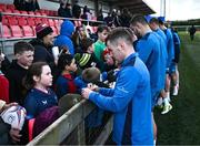 12 February 2024; Luke McGrath signs autographs after an open training session on the Leinster Rugby 12 County Tour at Mullingar RFC in Westmeath. Photo by Harry Murphy/Sportsfile