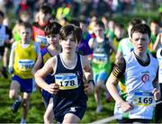 11 February 2024; Aaron Walsh of St Senans AC, Kilkenny, centre, competes in the Boys U11 1000m during the 123.ie National Intermediate, Masters & Juvenile B Cross Country Championships at DKiT Campus in Dundalk, Louth. Photo by Stephen Marken/Sportsfile