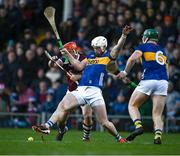 11 February 2024; Michael Breen of Tipperary in action against Conor Whelan of Galway during the Allianz Hurling League Division 1 Group B match between Tipperary and Galway at FBD Semple Stadium in Thurles, Tipperary. Photo by Ray McManus/Sportsfile