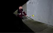11 February 2024; Nine year old Dáithí Tyrell, from Woodford, practices his skills against a terrace wall before the Allianz Hurling League Division 1 Group B match between Tipperary and Galway at FBD Semple Stadium in Thurles, Tipperary. Photo by Ray McManus/Sportsfile