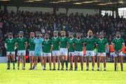 11 February 2024; Limerick players stand for the playing of Amhrán na bhFiann before the Allianz Hurling League Division 1 Group B match between Westmeath and Limerick at TEG Cusack Park in Mullingar, Westmeath. Photo by Michael P Ryan/Sportsfile