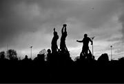 12 February 2024; (EDITOR'S NOTE; Image has been converted to black & white) A general view of a lineout during a training session on the Leinster Rugby 12 County Tour at Mullingar RFC in Westmeath. Photo by Harry Murphy/Sportsfile