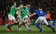9 February 2024; Ben O’Connor of Ireland in action against Marco Scalabrin of Italy during the U20 Six Nations Rugby Championship match between Ireland and Italy at Virgin Media Park in Cork. Photo by Brendan Moran/Sportsfile
