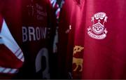 12 February 2024; A detailed view of the Cobh Ramblers jersey during a Cobh Ramblers FC squad portraits session at St Coleman's Park in Cobh, Cork. Photo by Stephen McCarthy/Sportsfile